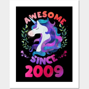 Cute Awesome Unicorn Since 2009 Funny Gift Posters and Art